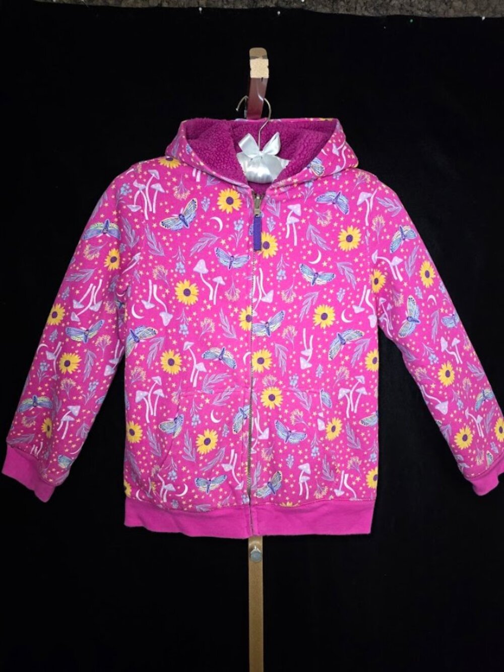 Lands' End Kids Reversible Sherpa Fleece Hoodie in Pink L (10-12)